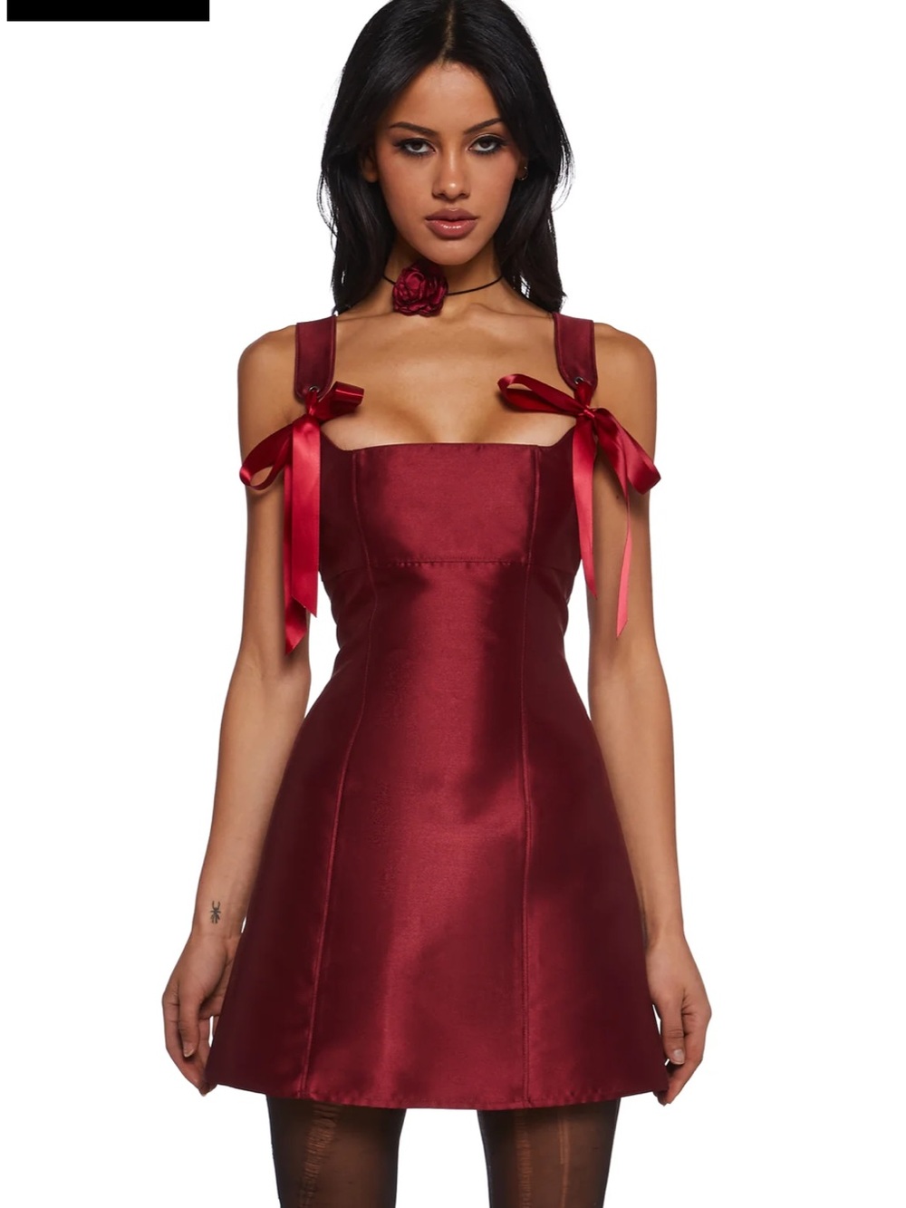 Current Mood nwt Red Satin Mini Dress with Bow Straps XL